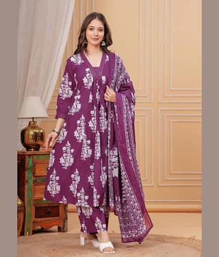 Heavenly Attire Women's Cotton Printed Kurti With Palazzo ( Wine )