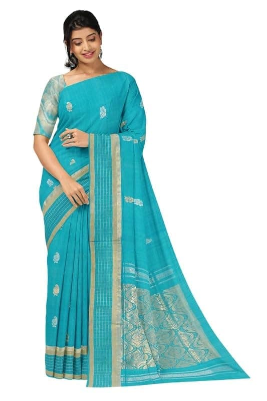 APCO Handloom - Women's Rahajmundry Pure Cotton Handloom Saree (Blue)