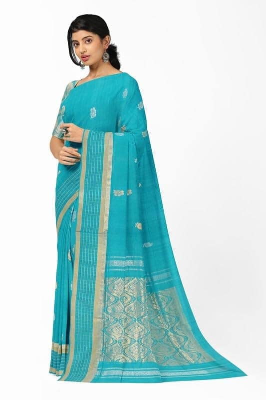 APCO Handloom - Women's Rahajmundry Pure Cotton Handloom Saree (Blue) view 2