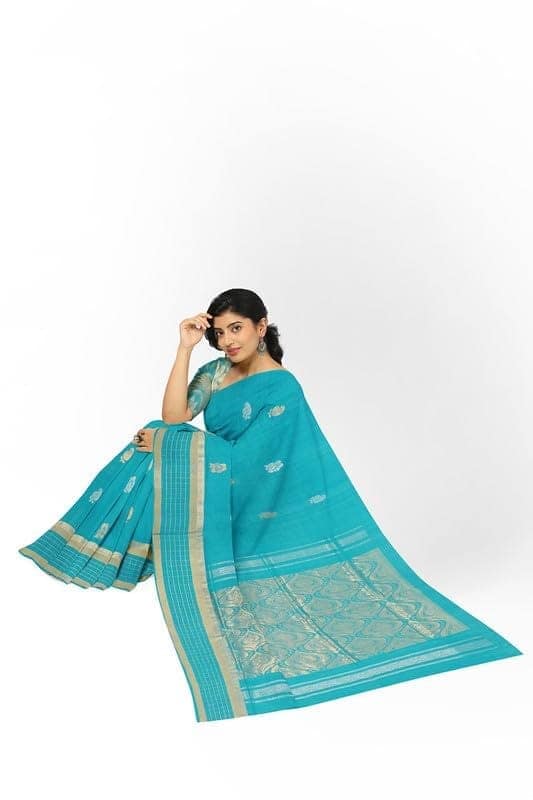 APCO Handloom - Women's Rahajmundry Pure Cotton Handloom Saree (Blue) view 4