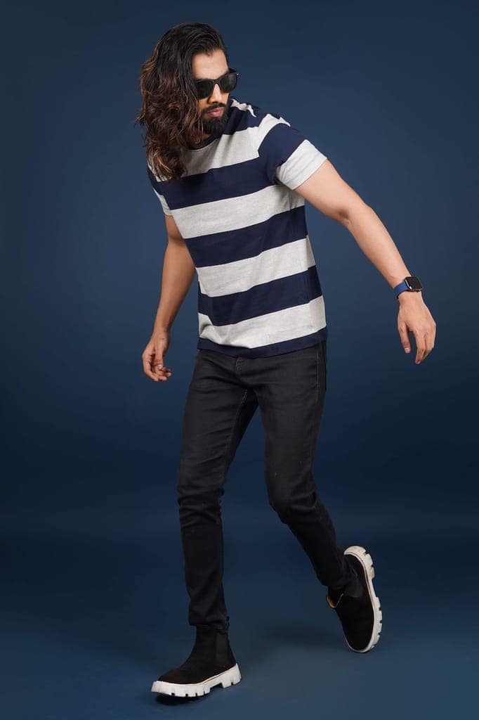 Men's Lt.Grey Striped Crew Neck T-Shirt view 3