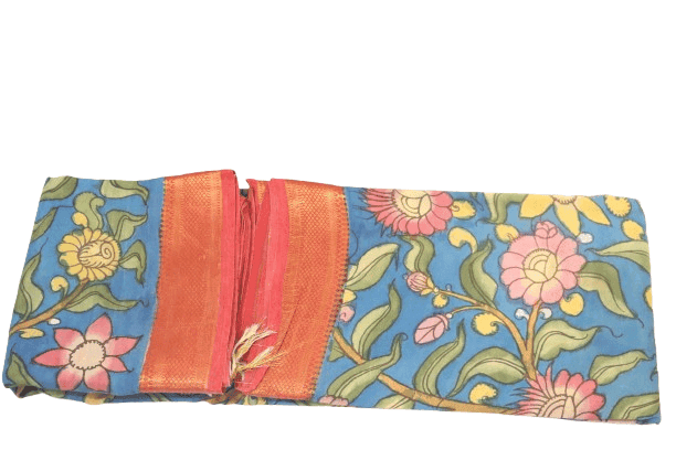 Blue Hand Block Printed Pure Cotton Saree With Blouse Piece view 3