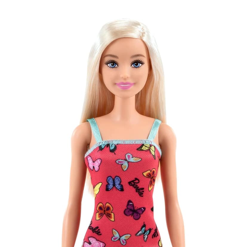 Barbie Doll, HBV05, Colorful Butterfly Print Red Dress & Strappy Heels view 2