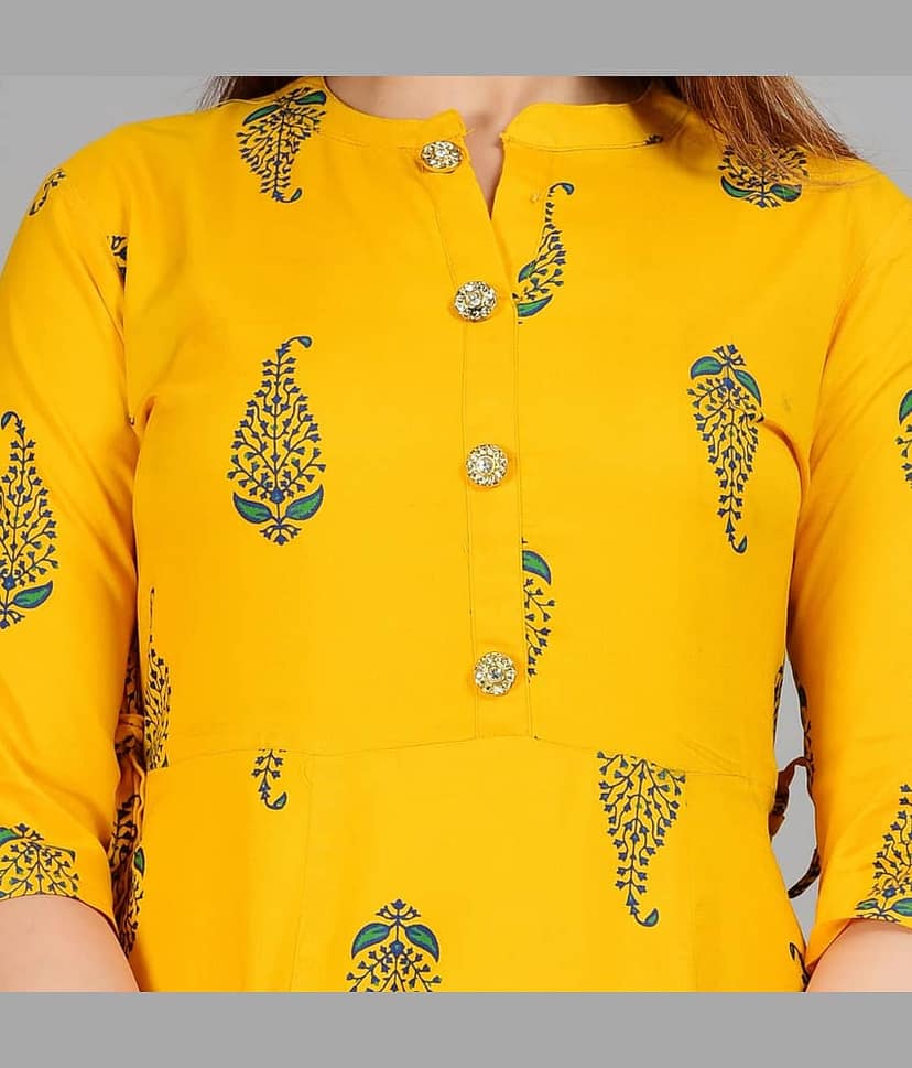 Smien - Yellow Rayon Women's Flared Kurti ( Pack of 1 ) view 2