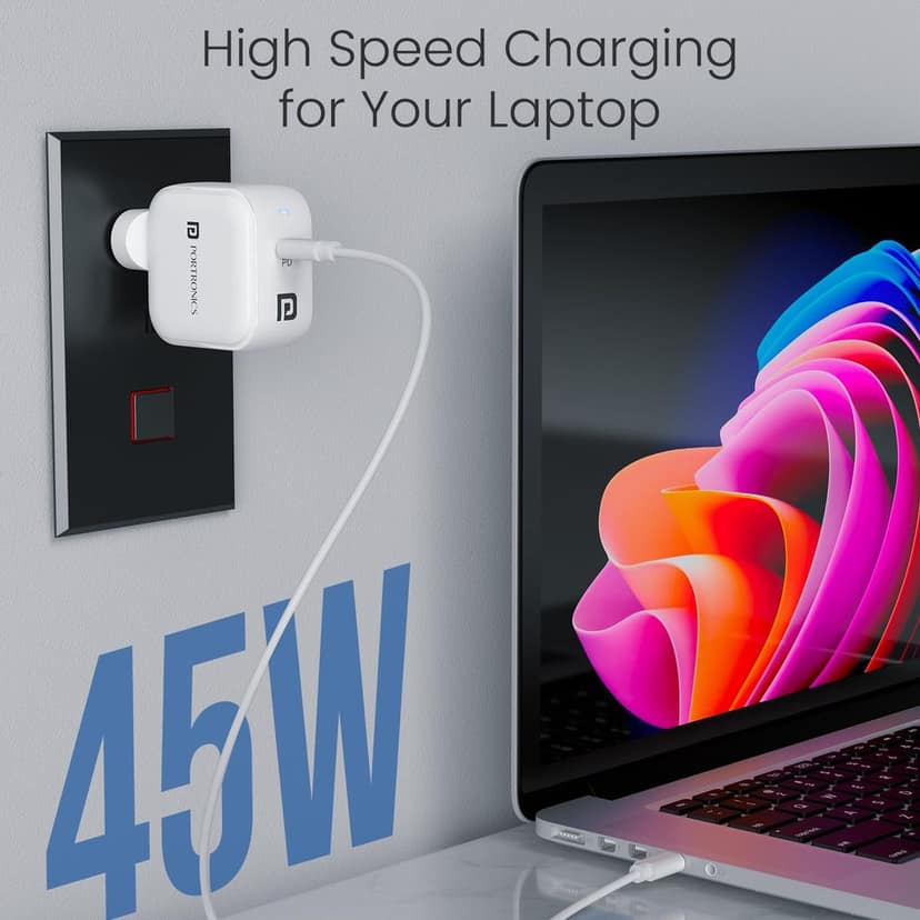 Portronics 45W Adapto 45C Type C SuperFast Charger Adaptor with Type C Cable view 3