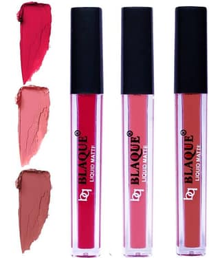 bq BLAQUE Matte Liquid Lipstick Combo of 3 Lip Color 4ml each, Waterproof - Ruby Red, Coral Peach, Brown