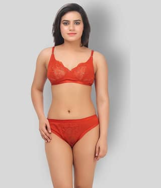 TCG - Orange Lace Women's Maternity Bra & Panty Set ( Pack of 1 )