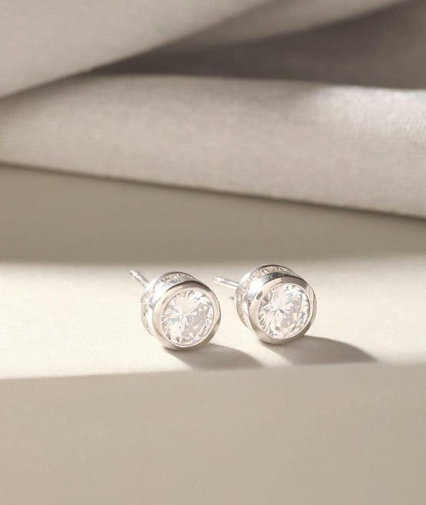 925 Sterling Silver Zircon Studded Halo Circle Solitaire Dailywear Studds Earrings view 5