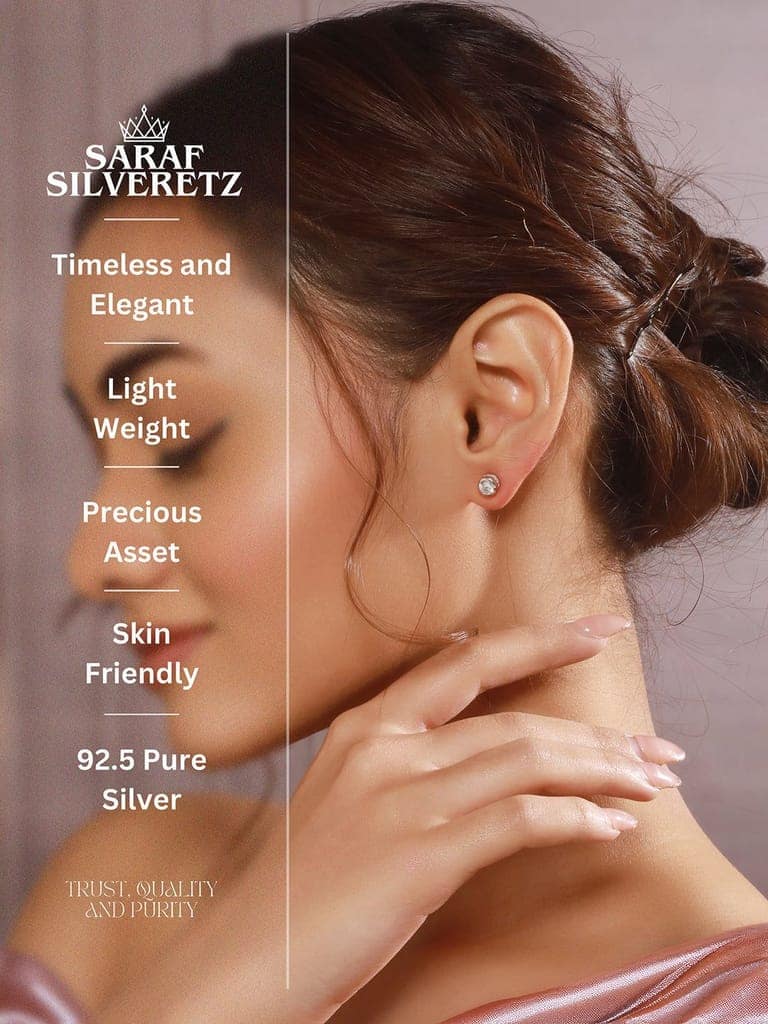 925 Sterling Silver Zircon Studded Halo Circle Solitaire Dailywear Studds Earrings view 8