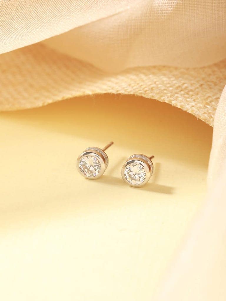 925 Sterling Silver Zircon Studded Halo Circle Solitaire Dailywear Studds Earrings view 9