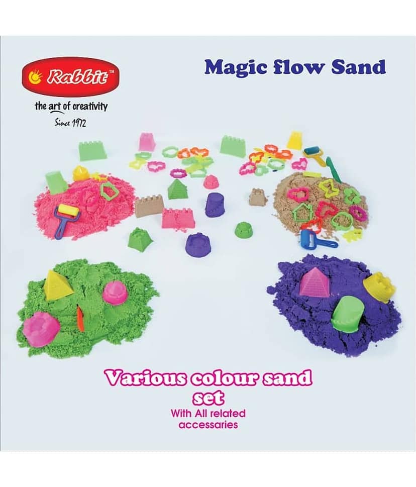 RABBIT'S 4 Magic Flow Play Sand buckets+2 Castle Sand TOYS+ SAND TOYS |Kinetic Play Sand for kids|Outdoor Play Sand for Kids|Child Safe|Hobby kits for kids|Indoor Play Sand for Kids|Play Sand for kids with Sand toys|DIY Kits|Creative kits for kids|Age 3+ view 2