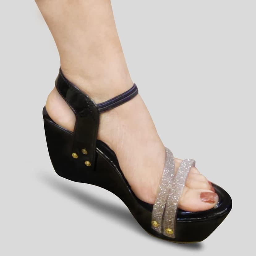 Black Embellished Shimmer Synthetic Comfortable and Stylish Block Wedding Heels Slip On | for Casual Wear, Party and Formal Wear Occasions 3 Inches Heel | for Women & Girls (Numeric_5) view 2