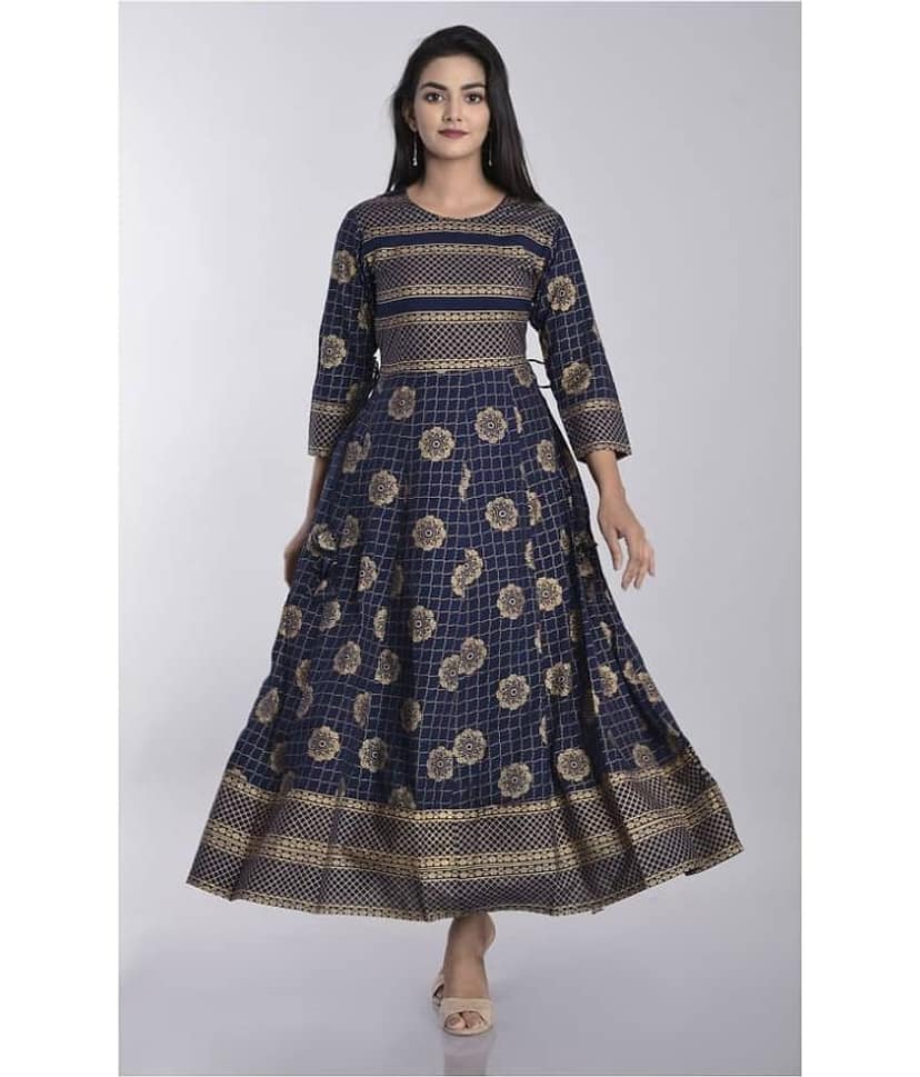 Kbz - Blue Cotton Blend Women's Flared Kurti