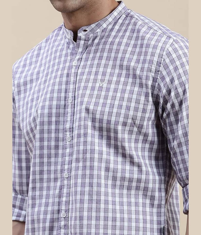 Showoff Cotton Blend Regular Fit Checks Full Sleeves Men's Casual Shirt - Lavender ( Pack of 1 ) view 6