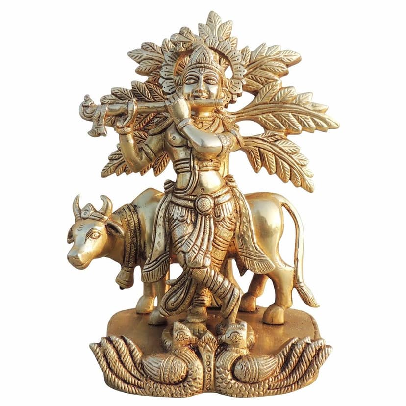 Brass Showpiece Cow Krishna God Idol Statue (BSMAS1692 E) view 2