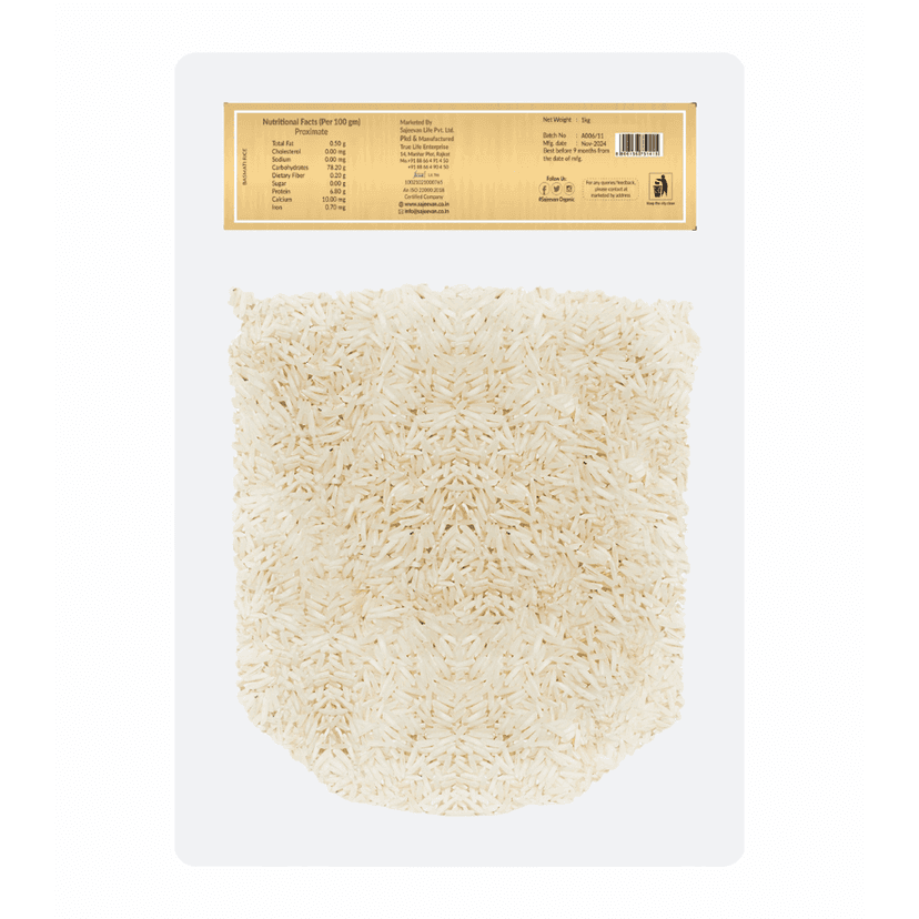 Organic Premium Basmati Rice | Long - Grain Aged Rice | Naturally Aromatic & Fluffy | Gluten - Free & Low GI | Ideal For Biryani, Pulao & Daily Meals | 1 kg view 2
