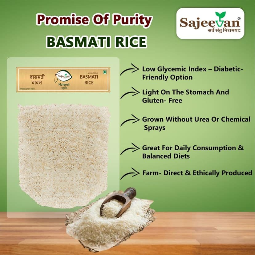 Organic Premium Basmati Rice | Long - Grain Aged Rice | Naturally Aromatic & Fluffy | Gluten - Free & Low GI | Ideal For Biryani, Pulao & Daily Meals | 1 kg view 8
