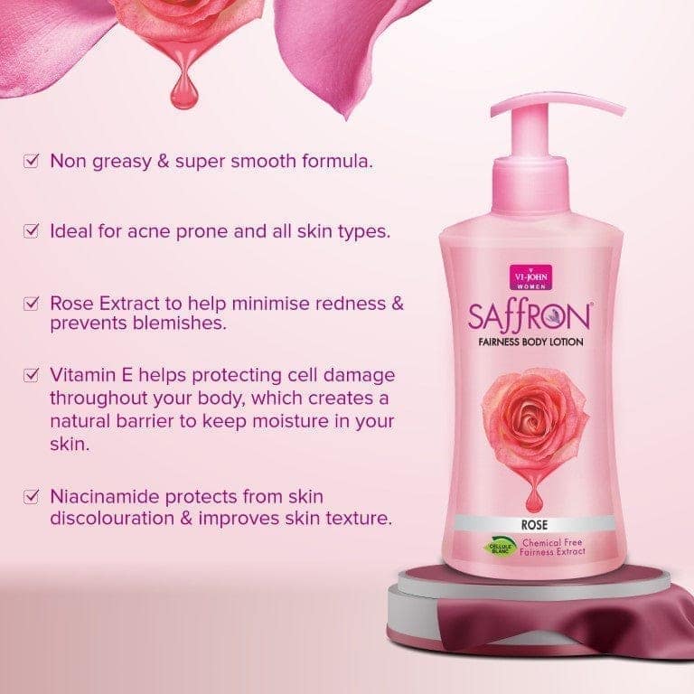 VI-JOHN Saffron Fairness Rose Body Lotion With Vitamin E- 250 ML (Men & Women) view 4