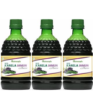 NUTROCOPIA Neem Karela Jamun Juice for Diabetes - 400 ml, Ayurvedic Diabetic Care Juice, Helps Maintain Healthy Sugar Levels, Immunity Booster Juice for Skin Care & Natural Detox Pack of 3