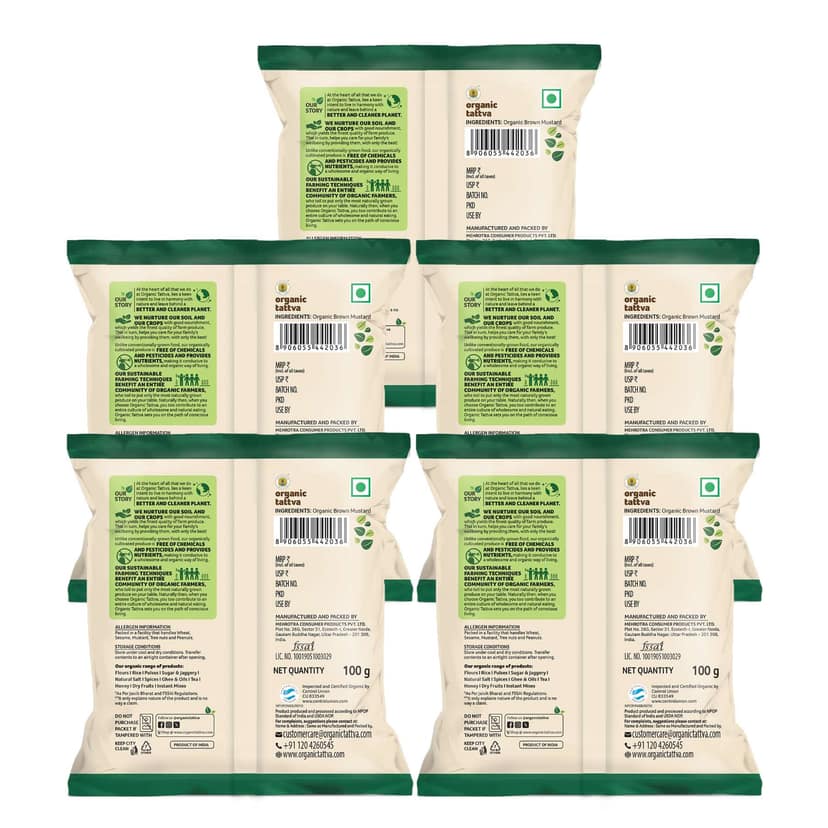 Organic Tattva Organic Brown Mustard Seeds (Rai) - 100g x Pack of 5 view 2
