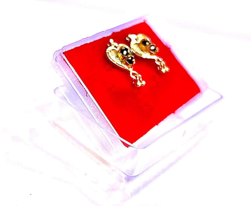 Gold Plated Heart Shape Earrings with Black Stone view 2