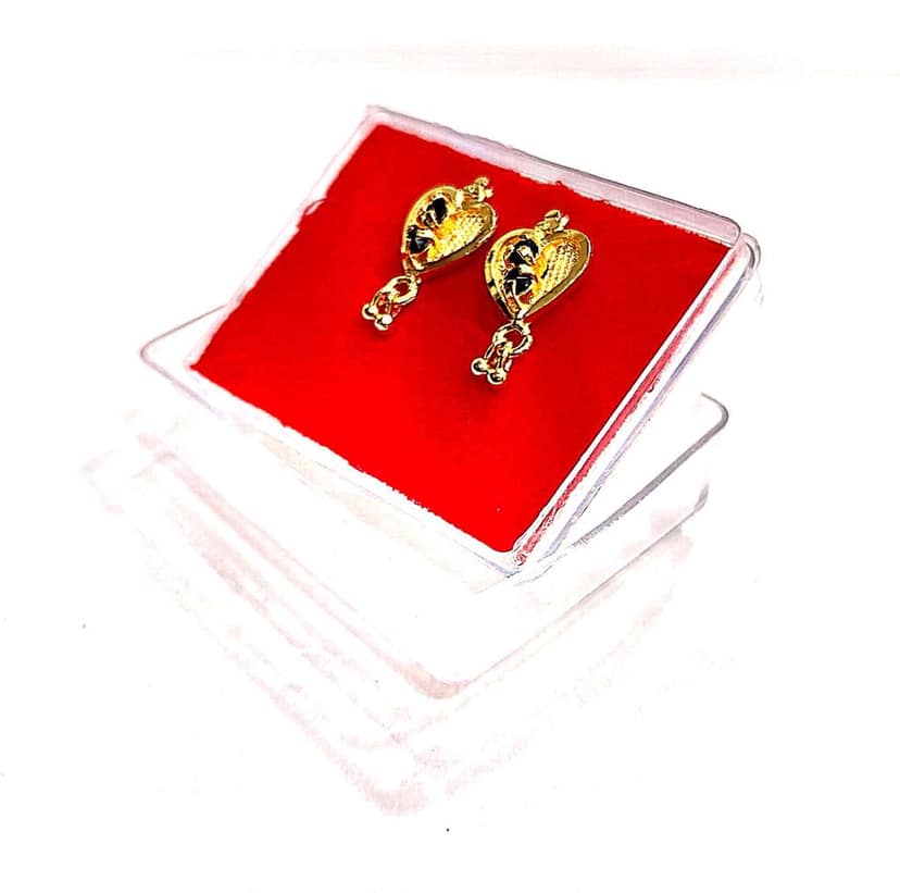 Gold Plated Heart Shape Earrings with Black Stone view 3