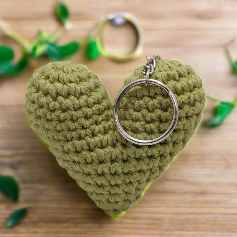 Avnyara By Arttales Handmade Crochet Heart Keychain, Sage Green, Decorative Key Ring/heart bag charm | Ideal gift for girlfriend,friends,kids view 2