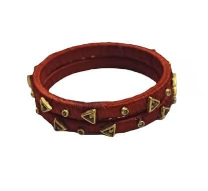 Silk Thread Bangles For Women (Orange) view 3