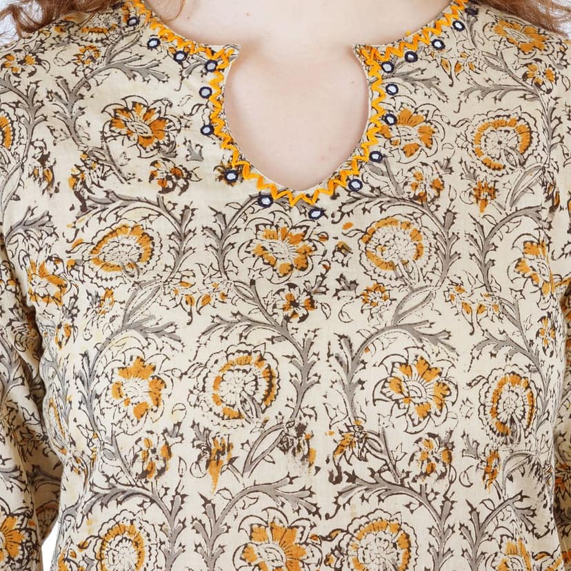 Multi Color Cotton Block Printed Kurti Pant Set view 3