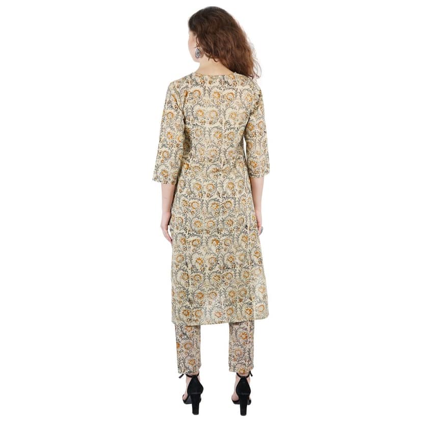 Multi Color Cotton Block Printed Kurti Pant Set view 5