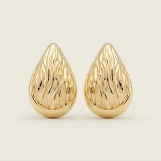 Gold Flame Textured Teardrop Studs | Gold-Tone Anti-Tarnish Imitation Jewellery