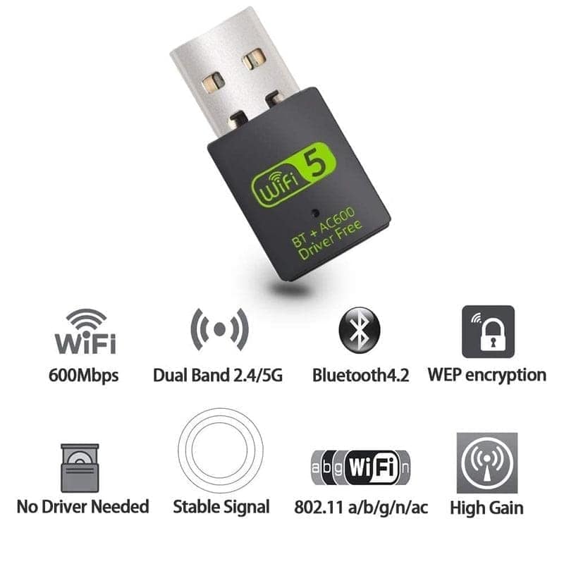USB WIFI + Bluetooth 5.0 Adapter With Window 7/8/8.1/10/XP/Mac (AD-UW-0213 AC600) view 3