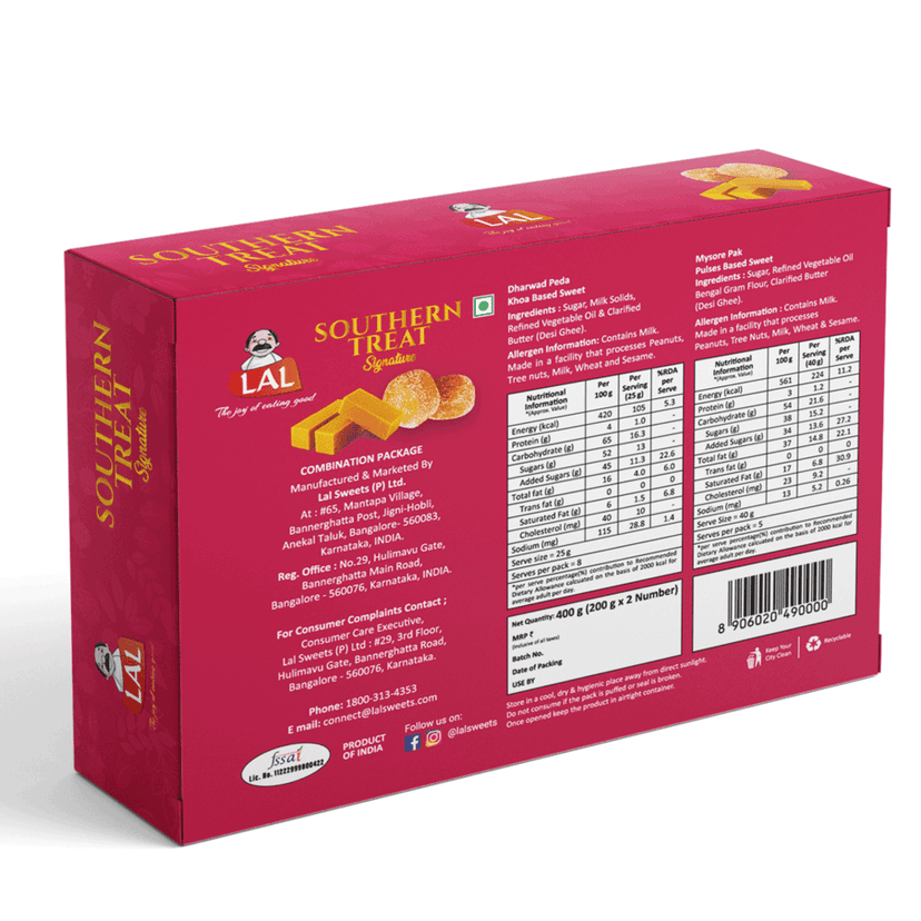 Lal Sweets Southern Treat 400g (Pack of 1) || Made with Pure Desi Ghee and Milk Solids || Indian Traditional Peda || Handcrafted Mithai view 2
