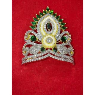 AD Mukut Crown for Deity Idols Green Zircon Floral Design (Laddu Gopal Sizes 6/7)