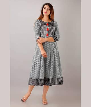 NeshamaKurti Women Rayon Printed Ethnic Dress ( White )