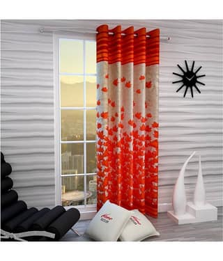 Home Sizzler Single Door Semi-Transparent Eyelet Polyester Curtains Rust (2pc, 4Ft X 7 Ft)