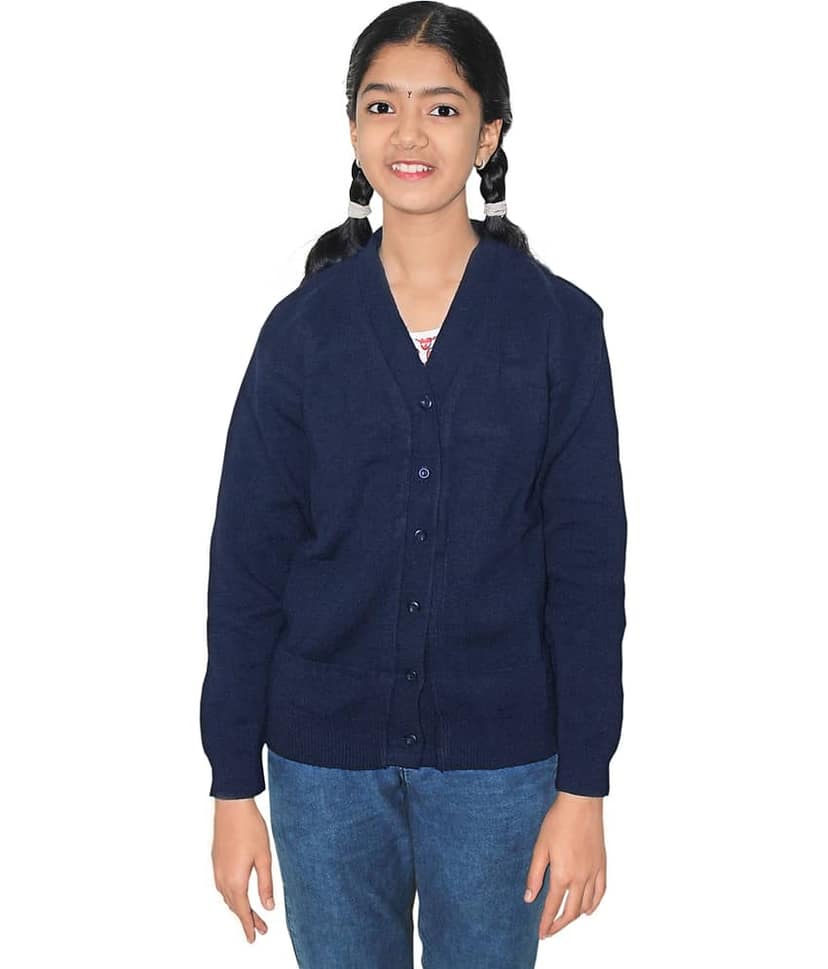 Goodluck Single Girls Wollen Cardigans ( Navy Blue )