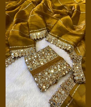 ofline selection Jimmy Choo Solid Regular Saree With Unstitched Blouse Piece ( Mustard )