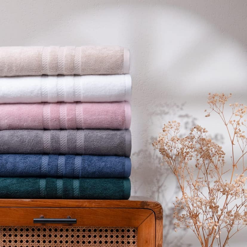 Feather & Spun Bamboo Cotton Bath Towel | Lavender Fragrance | Oeko-TEX® Standard 100 | Anti Microbial | Fade Resistant | Double Needle Stitch | 600 GSM - 76 cms x 137 cms view 6
