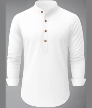 BHUVIKOO Cotton Blend Plain Mandarin Collar Shirt Style Kurta For Men ( White )