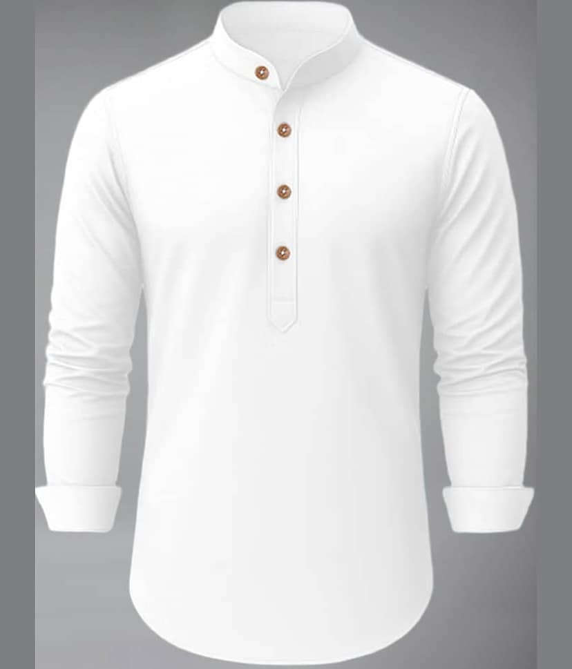 BHUVIKOO Cotton Blend Plain Mandarin Collar Shirt Style Kurta For Men ( White )
