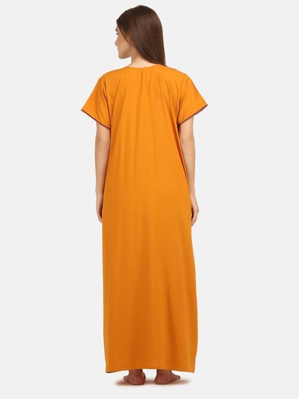 KOI SLEEPWEAR Women's Paan Shape Cotton Blend Embroidered Full Length Night Gown/Maxi/Nighty (Sunflower Mustard, L) view 5