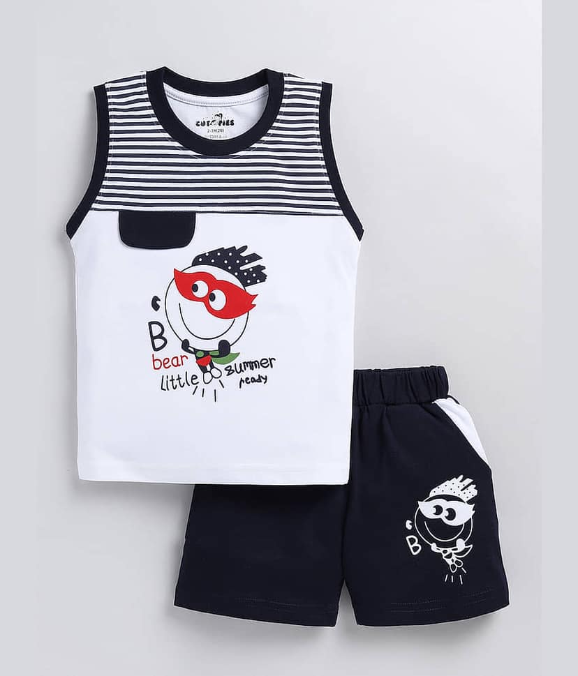 CUTOPIES Pack of 1 Boys Cotton Blend T-Shirt & Shorts Set ( Red )