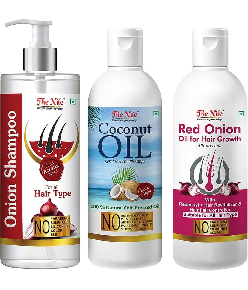 The Nile Red Onion Shampoo 200 ML + Coconut 100 ML + Red Onion Oil 100 ML Shampoo 400 mL Pack of 3