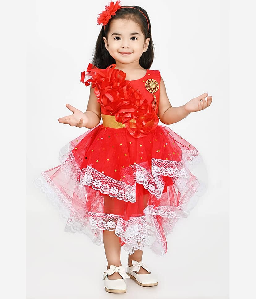 IMON BASID Pack of 1 Baby Girls Net Frock ( Red )