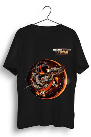 Reach For The Stars Graphic Printed Mens Round Neck Black Cotton Tshirt