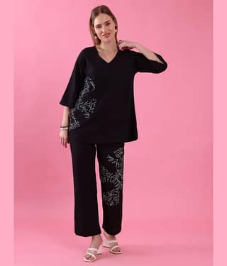Sheetal associates Women Printed Top With Trousers Co-Ord Set ( Black )
