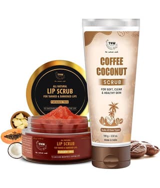 TNW - The Natural Wash Coffee Coconut Scrub and Lip Scrub Exfoliation of Skin and Lips Cleanser 100 mL Pack of 2