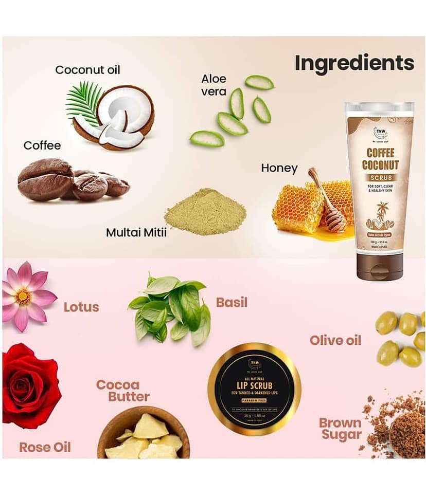 TNW - The Natural Wash Coffee Coconut Scrub and Lip Scrub Exfoliation of Skin and Lips Cleanser 100 mL Pack of 2 view 2