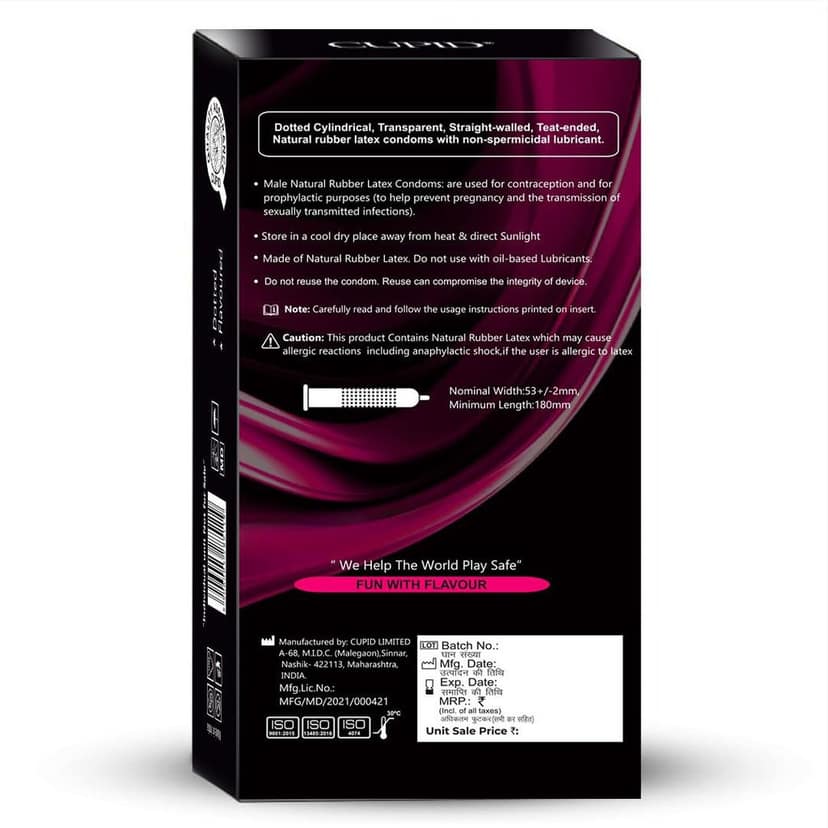 Cupid Dotted & Flavoured Condoms Chocolate, Strawberry & Butterscotch Flavour (Pack of 3) | Lubricated & Multitextured Condoms | For Her Enhanced Pleasure | Pack of 3, 12 Pcs Each view 2